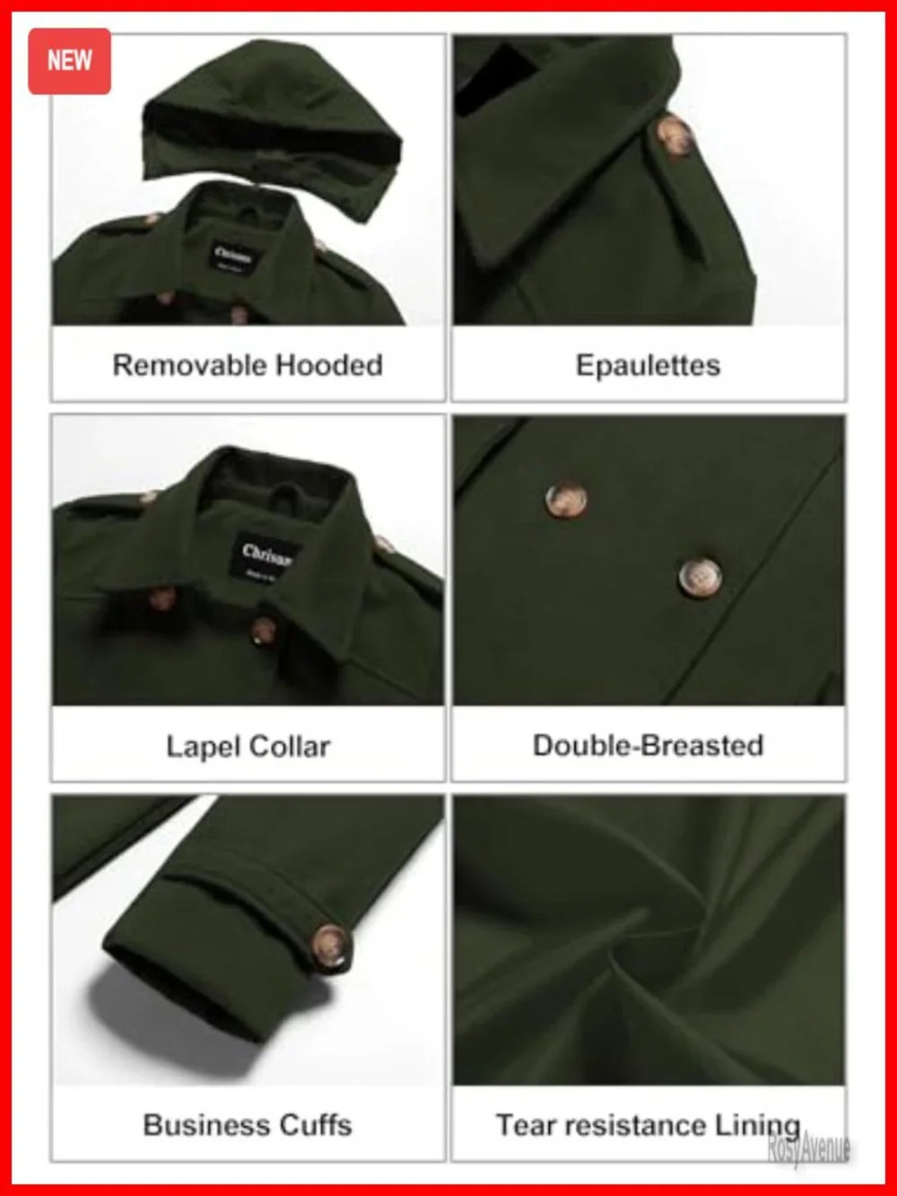Double Breasted Hooded Long Winter Pea Coat Trench Coat